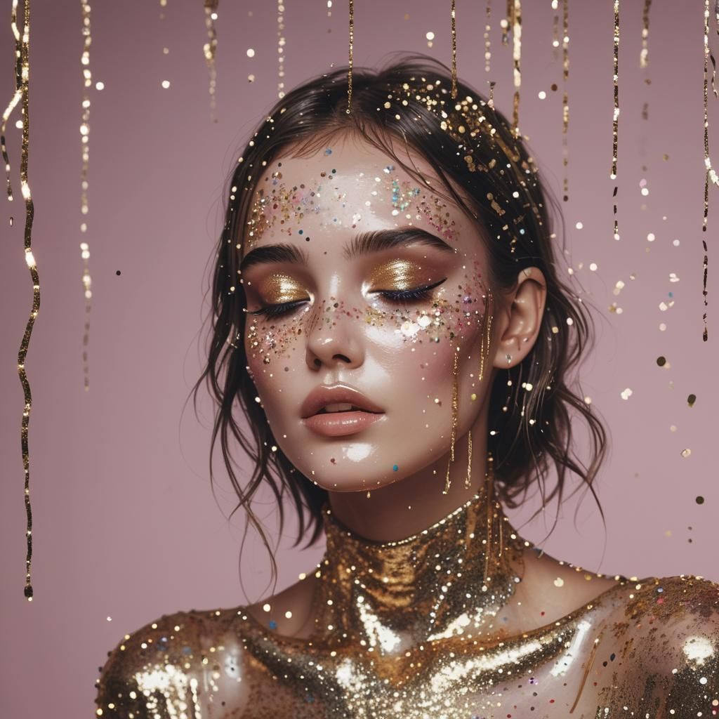 Women Dripping with Glittering Cosmetics