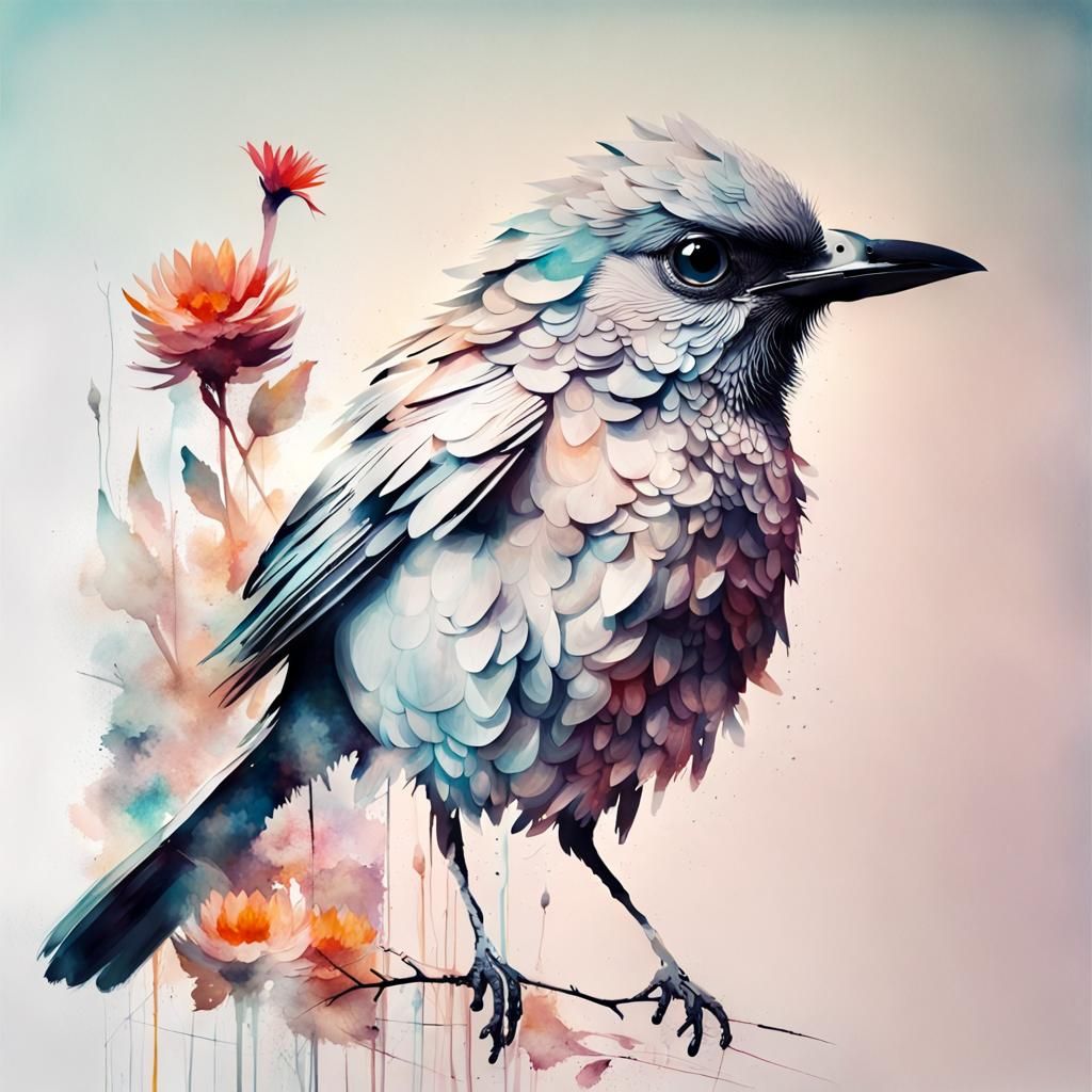 Colorful Bird in Nature, Mixed Media Style