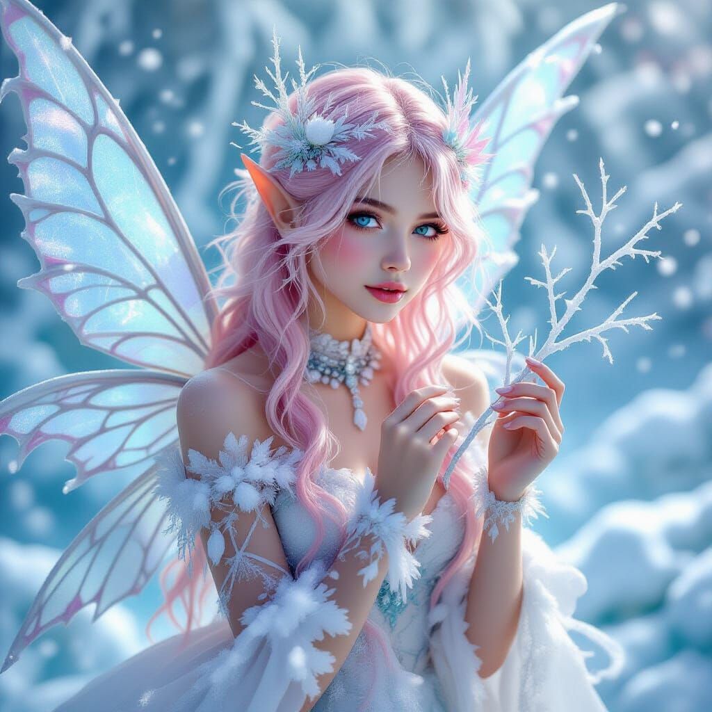 Icy Ocean Fairy with Coral Wings in Magical Realism