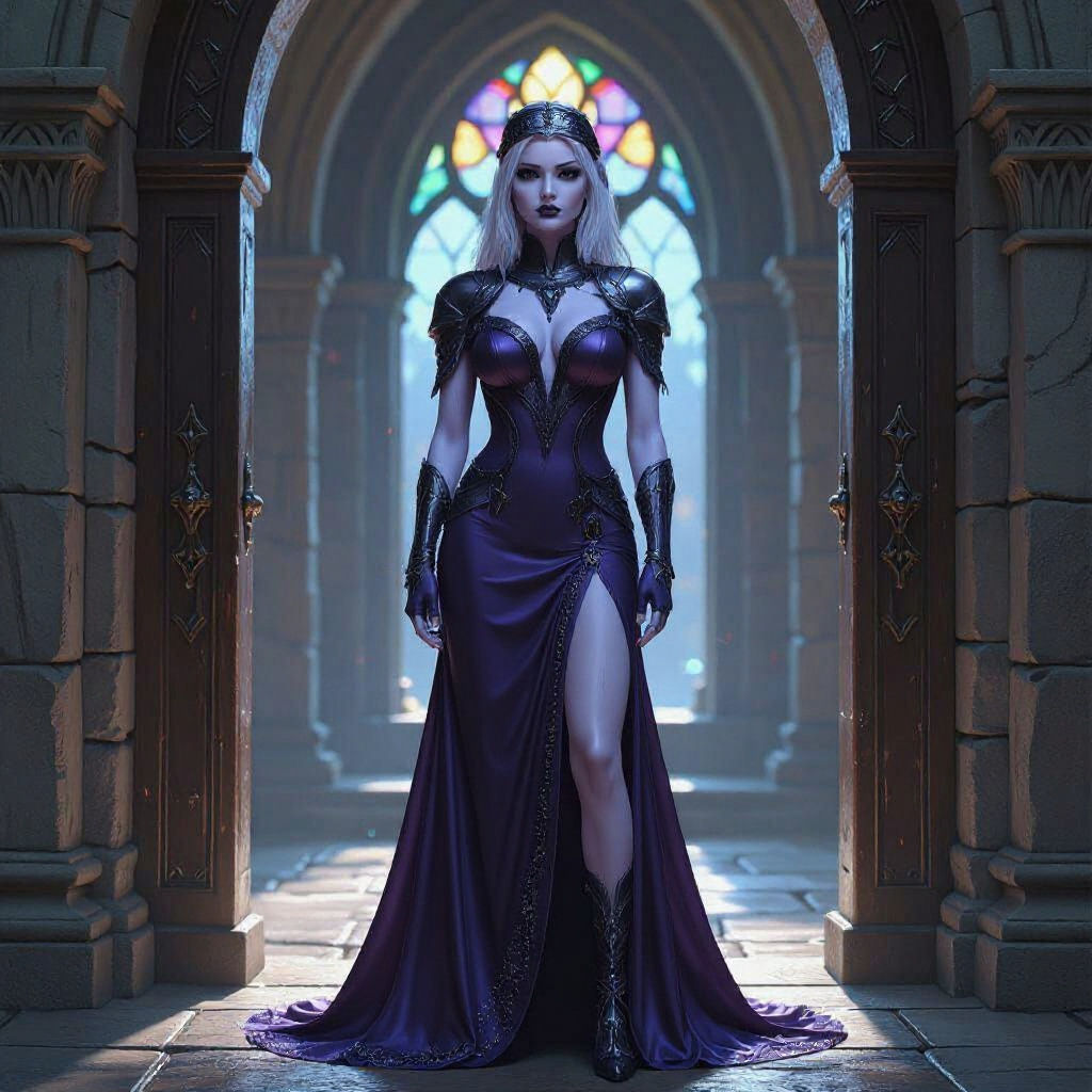 Drow Queen in Temple Doorway, Photorealistic Fantasy Art