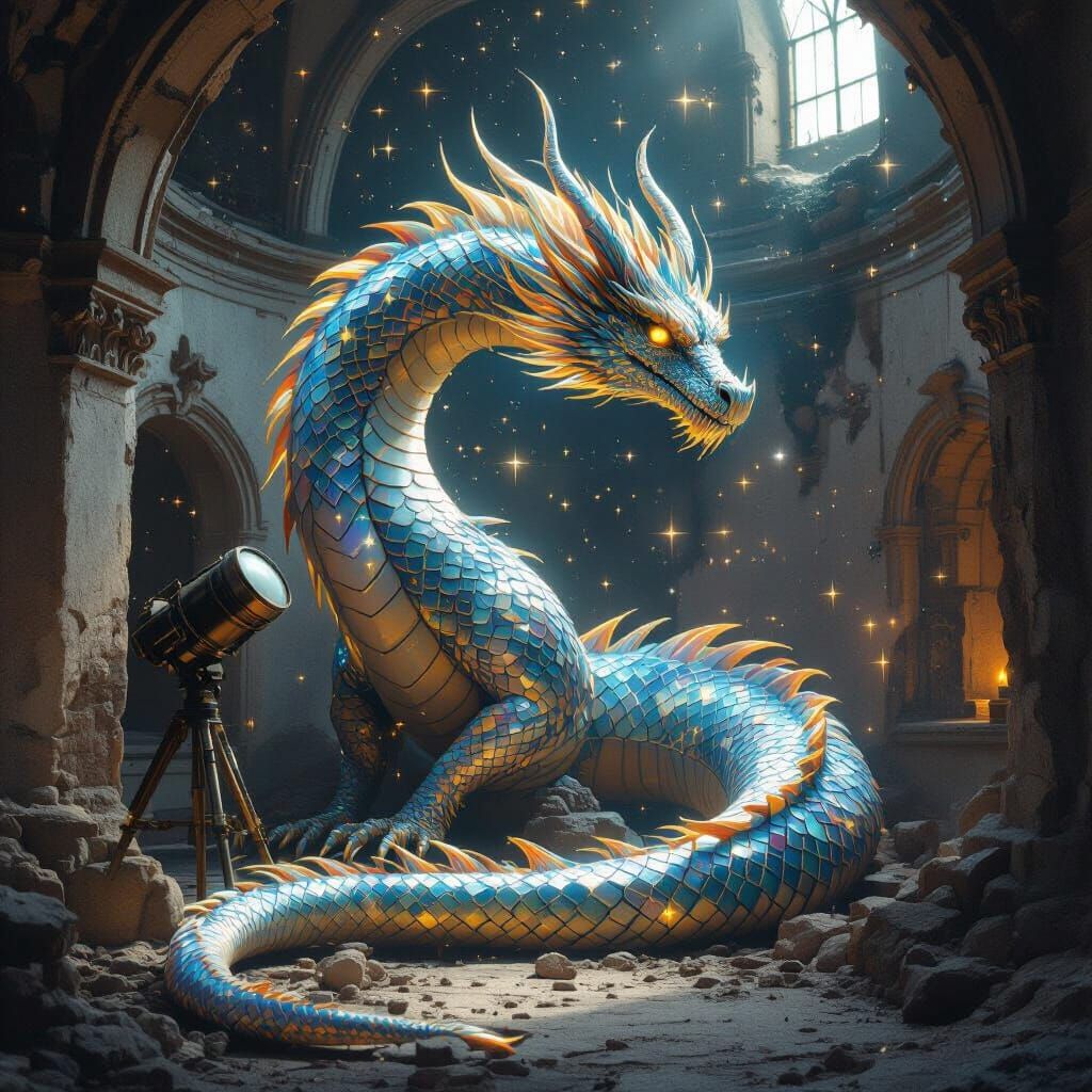 Celestial Dragon Coiling Around an Observatory