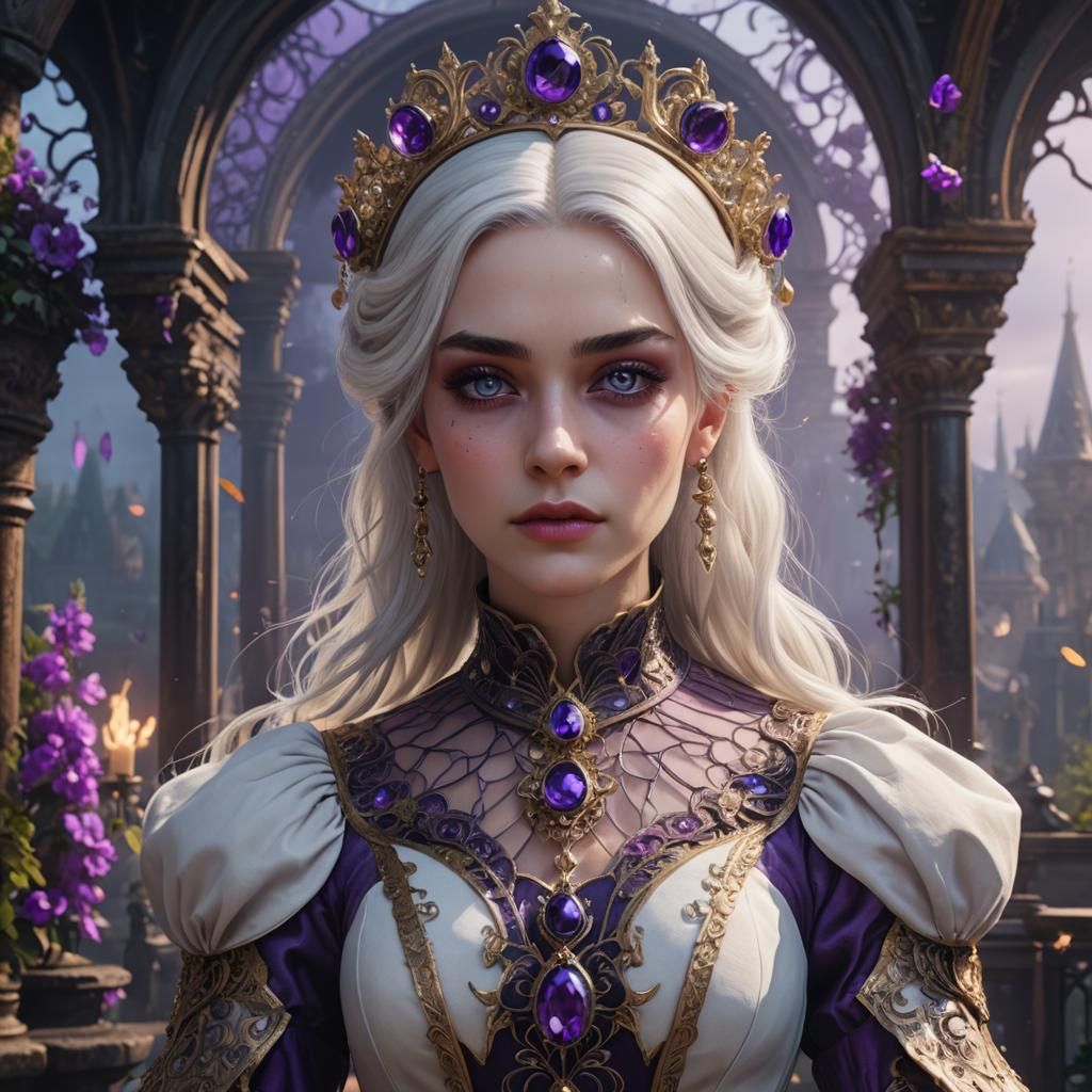 Victorian Princess with White Hair and Purple Eyes