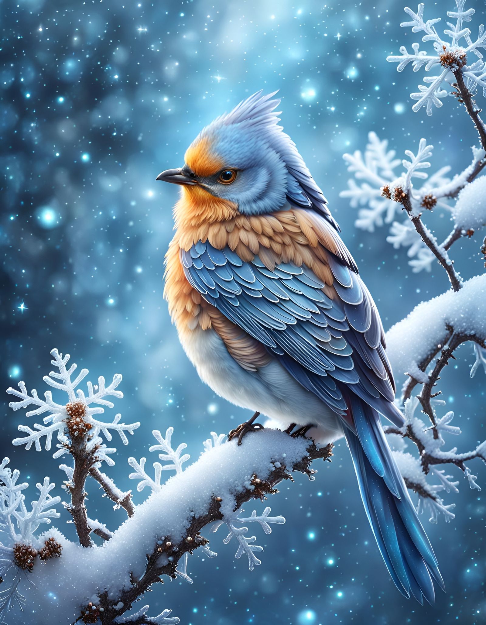 Ethereal Winter Birds with Glittering Wings