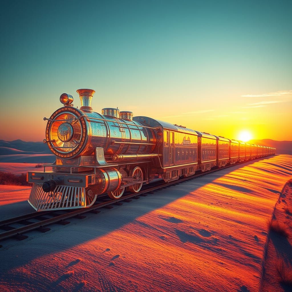 Majestic Glass Train in Dreamlike Landscape