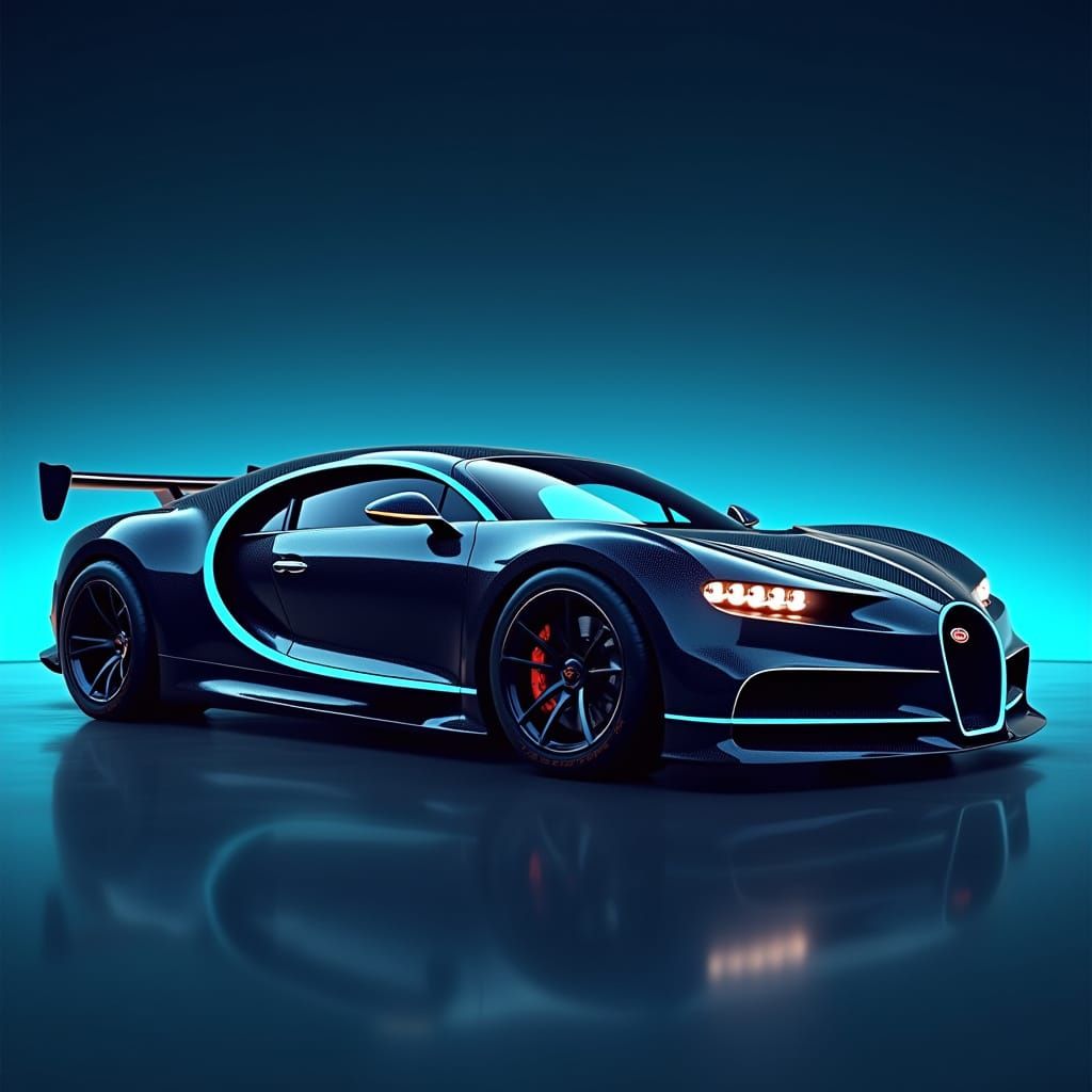 Cyberpunk Bugatti Chiron Hybrid: Electric Blue Sports Car wi...