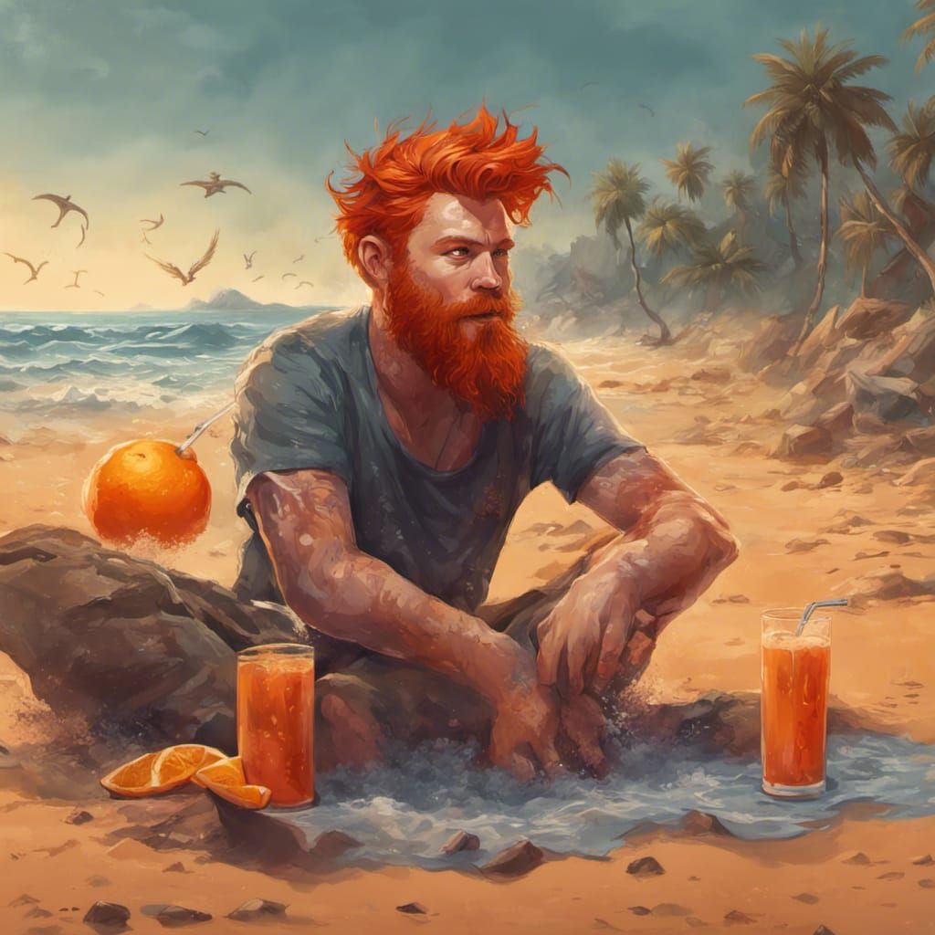 Happy Man Relaxes on Beach: Fantasy Concept Art