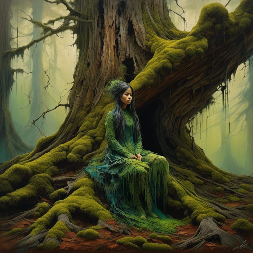 Latina Homegirl Emerges from Redwood Moss: Hyperrealistic Di...