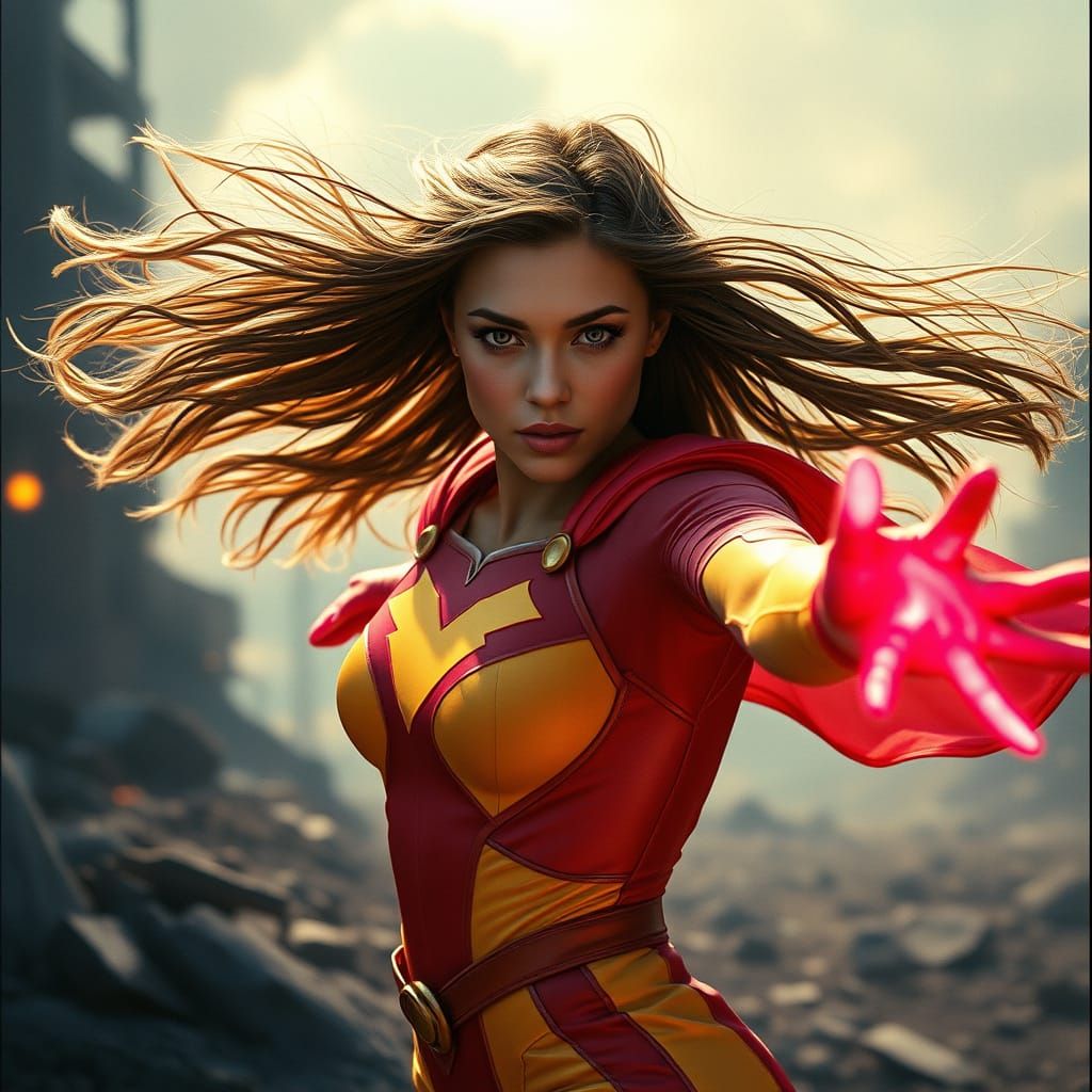 Ethereal Love Warrior in Apocalyptic Skies