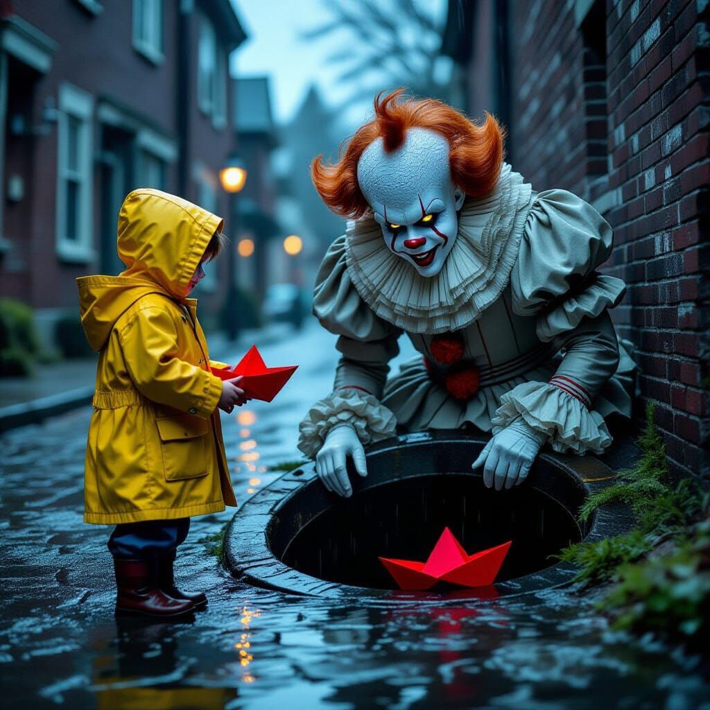 Georgie and Pennywise in Gothic Horror Style