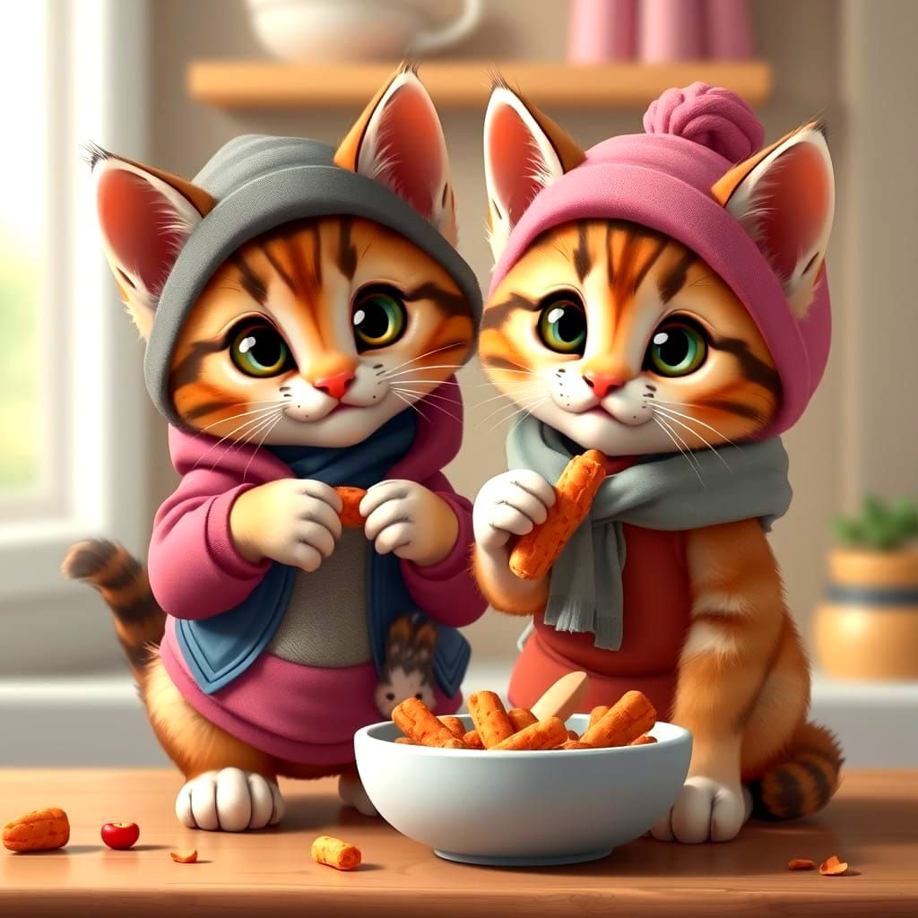 Cute Cartoon Kittens in Chef Hats Prepare a Meal