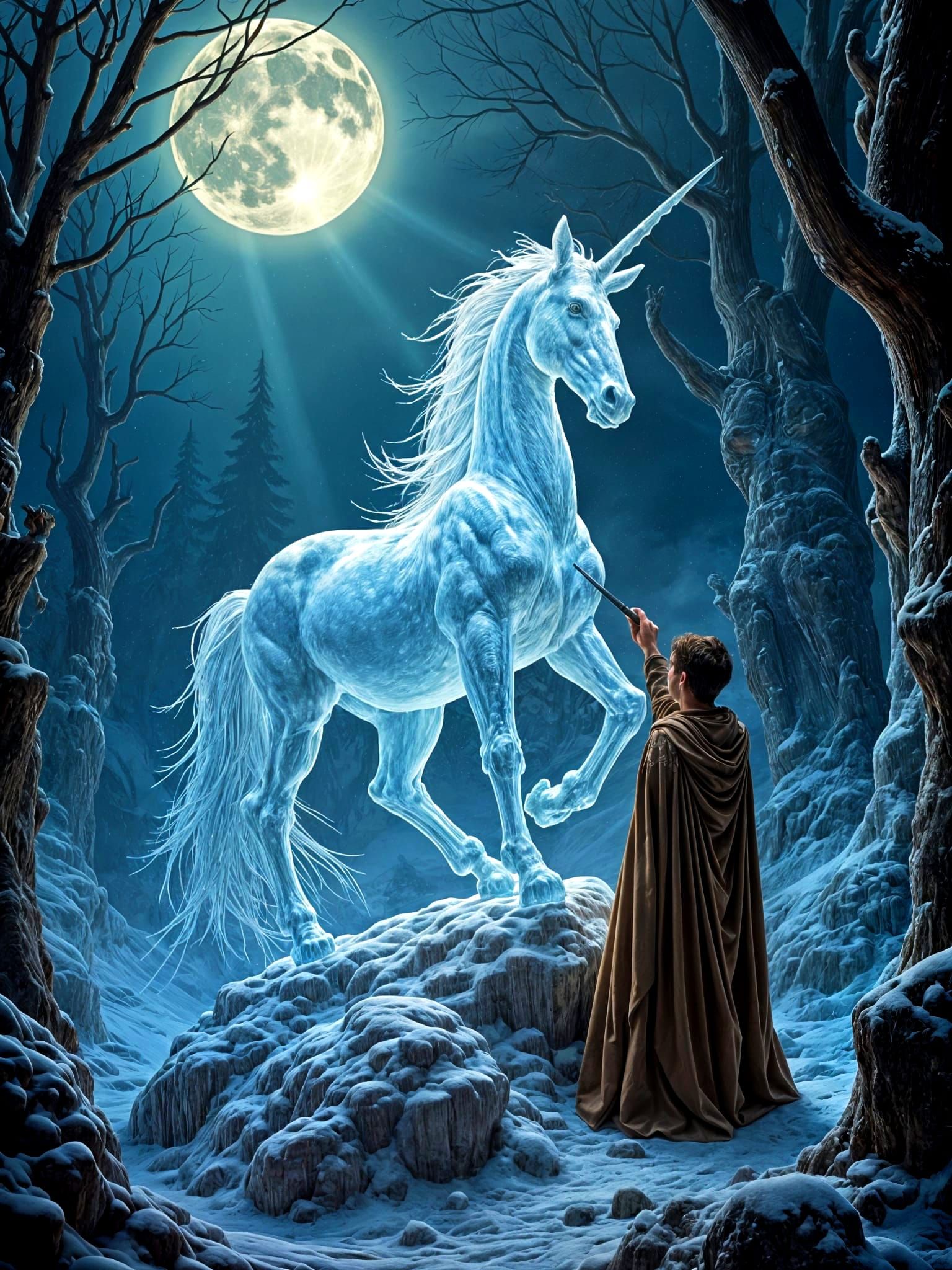 Centaur Sculptor in an Enchanted Glacial Realm