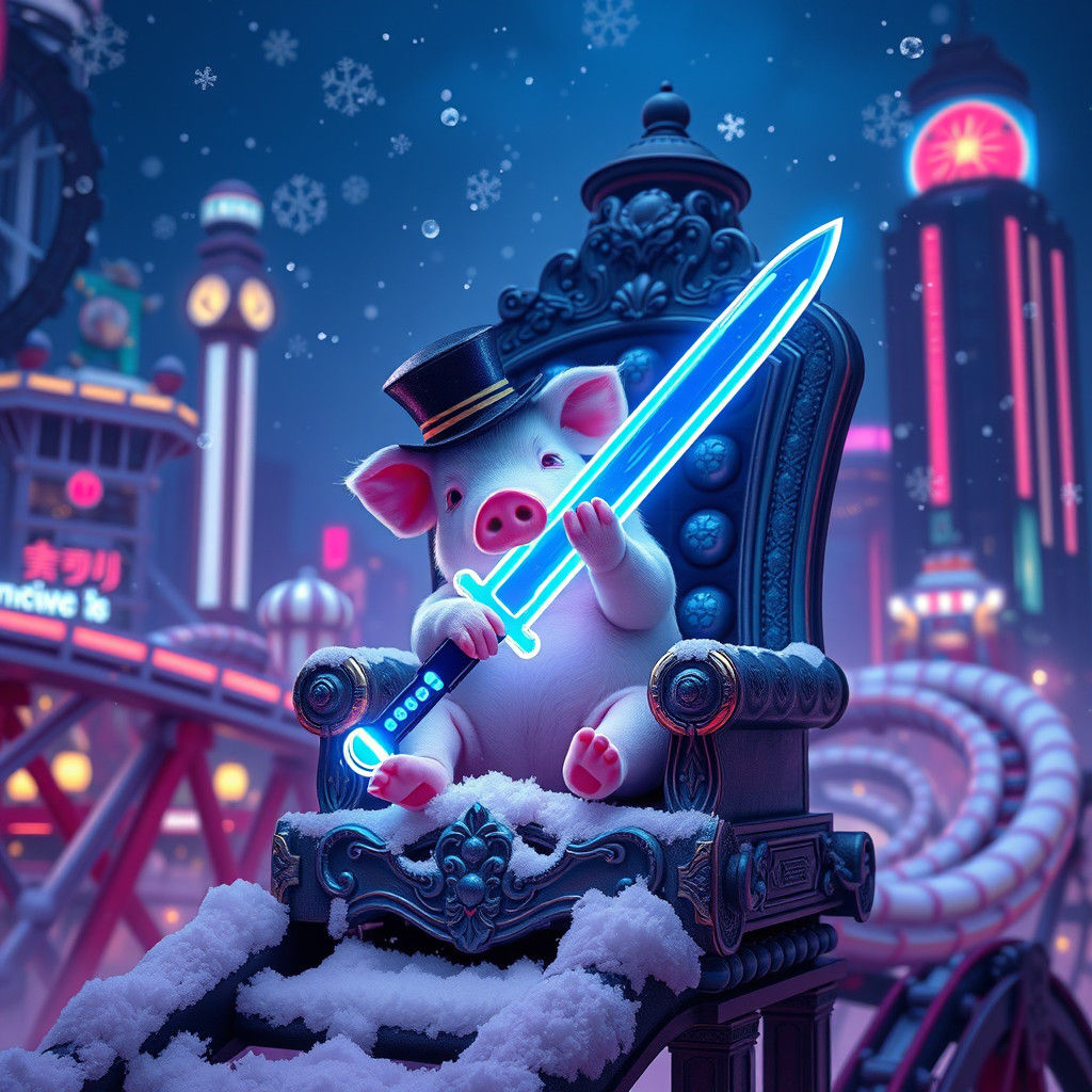 Neon Blade Pig on Frozen Rollercoaster in Tokyo