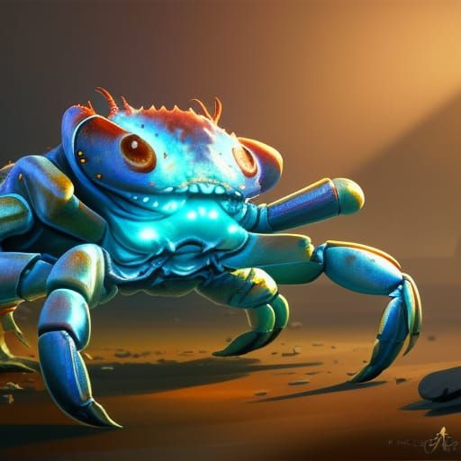 Hyperdetailed Crab Concept Art in Orange and Teal