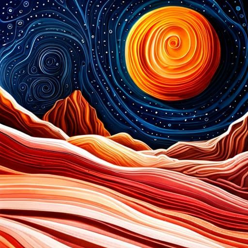 Martian Sunset in Surreal Paper Quilling Style