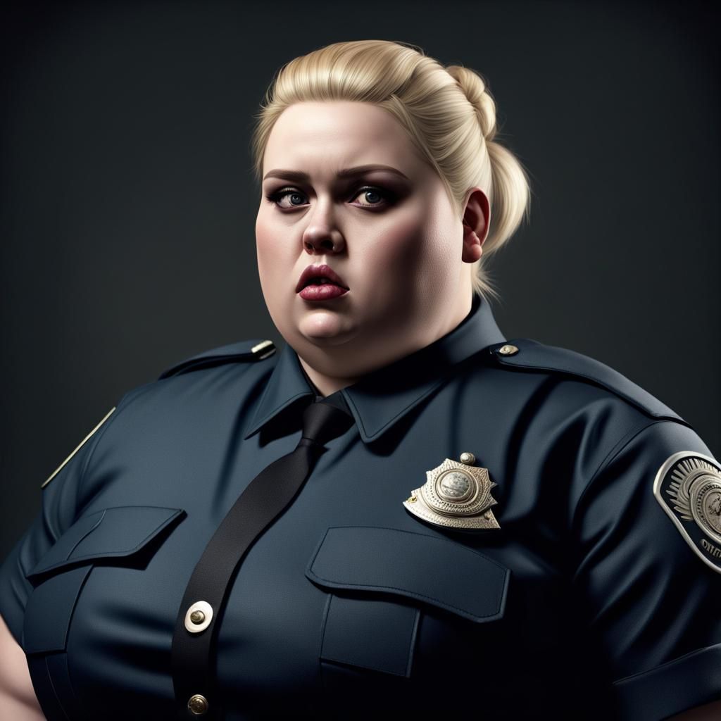 photorealistic. photo. an obese and very fat prison guard.