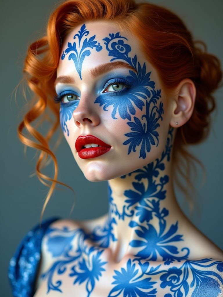 Ginger Girl in Delft Blue Splendor