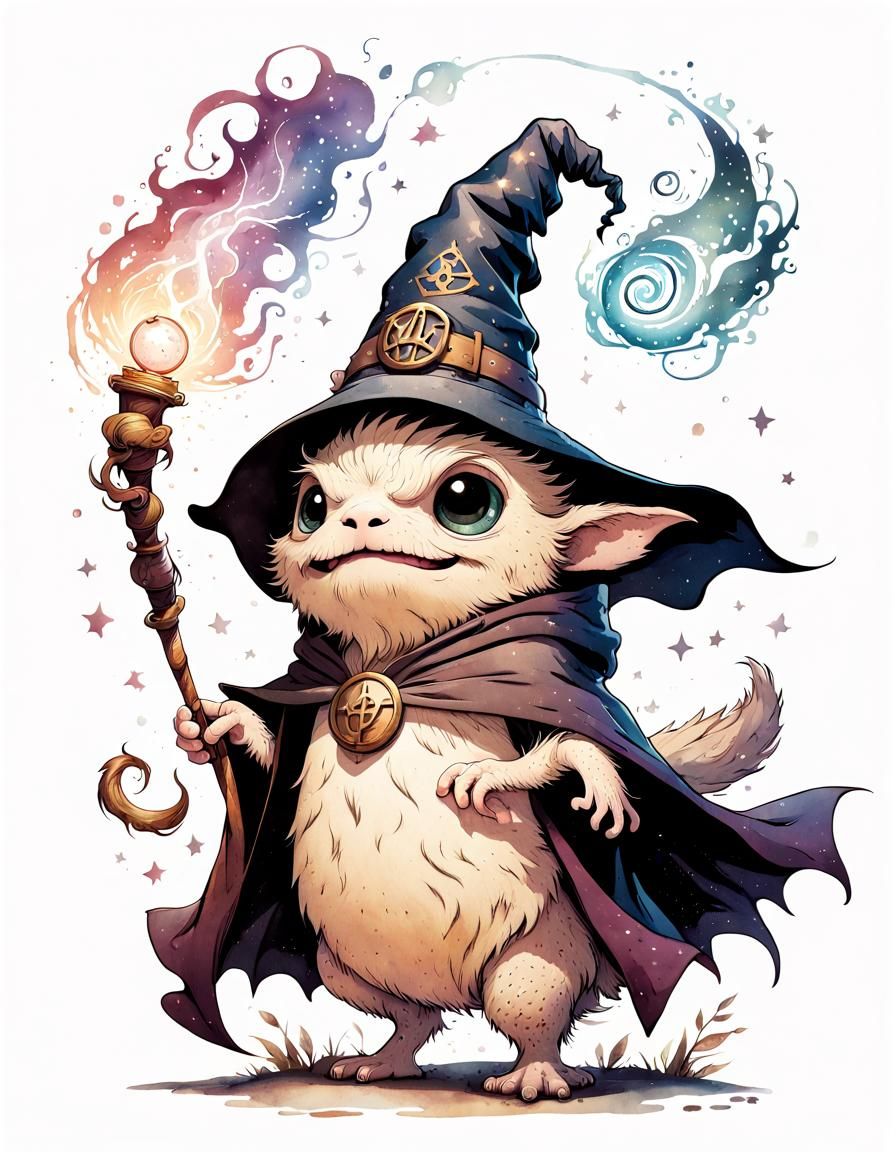 Adorable Wizard Monster with Magic Wand Illustration