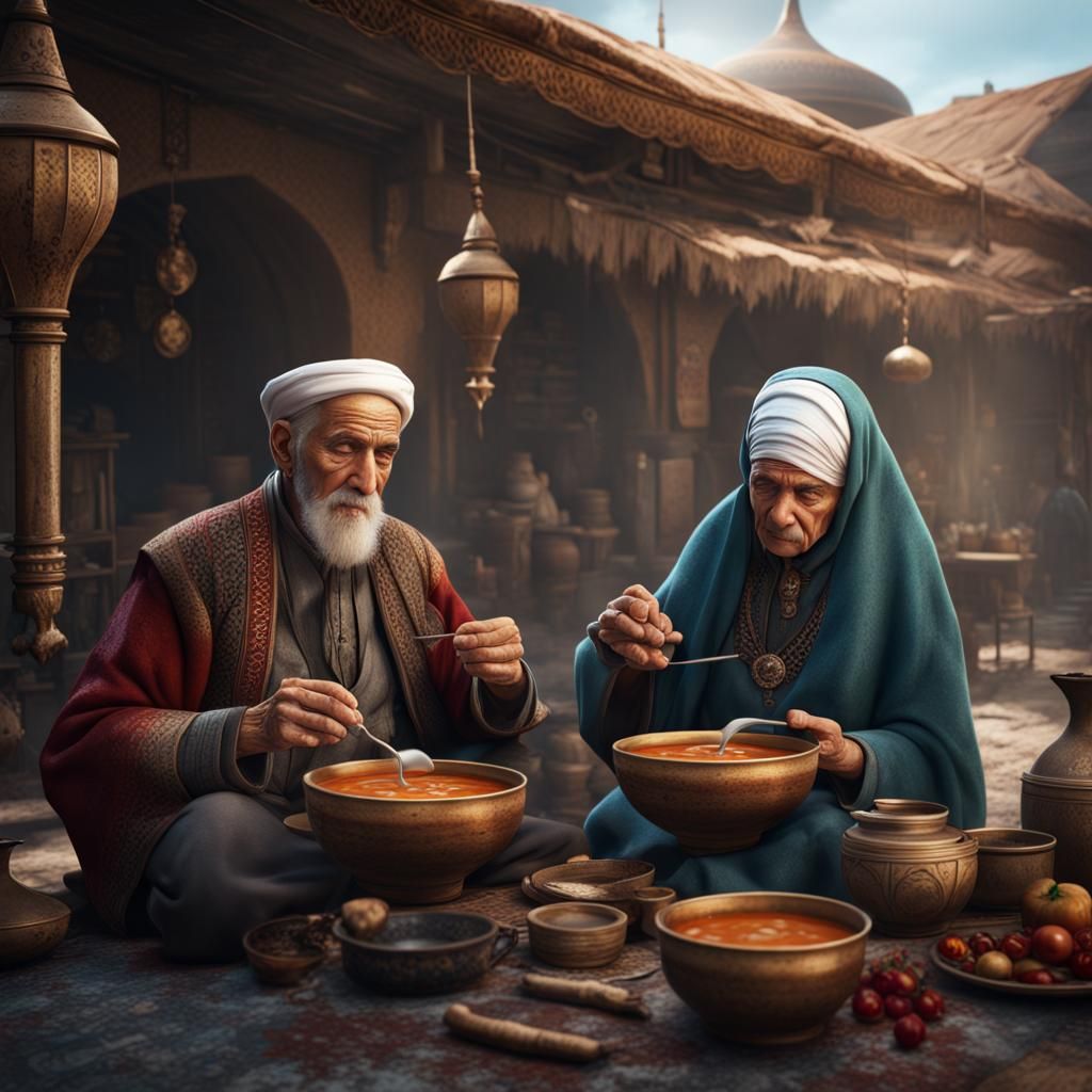 Muslim Couple Enjoying Turkish Tarhana Soup