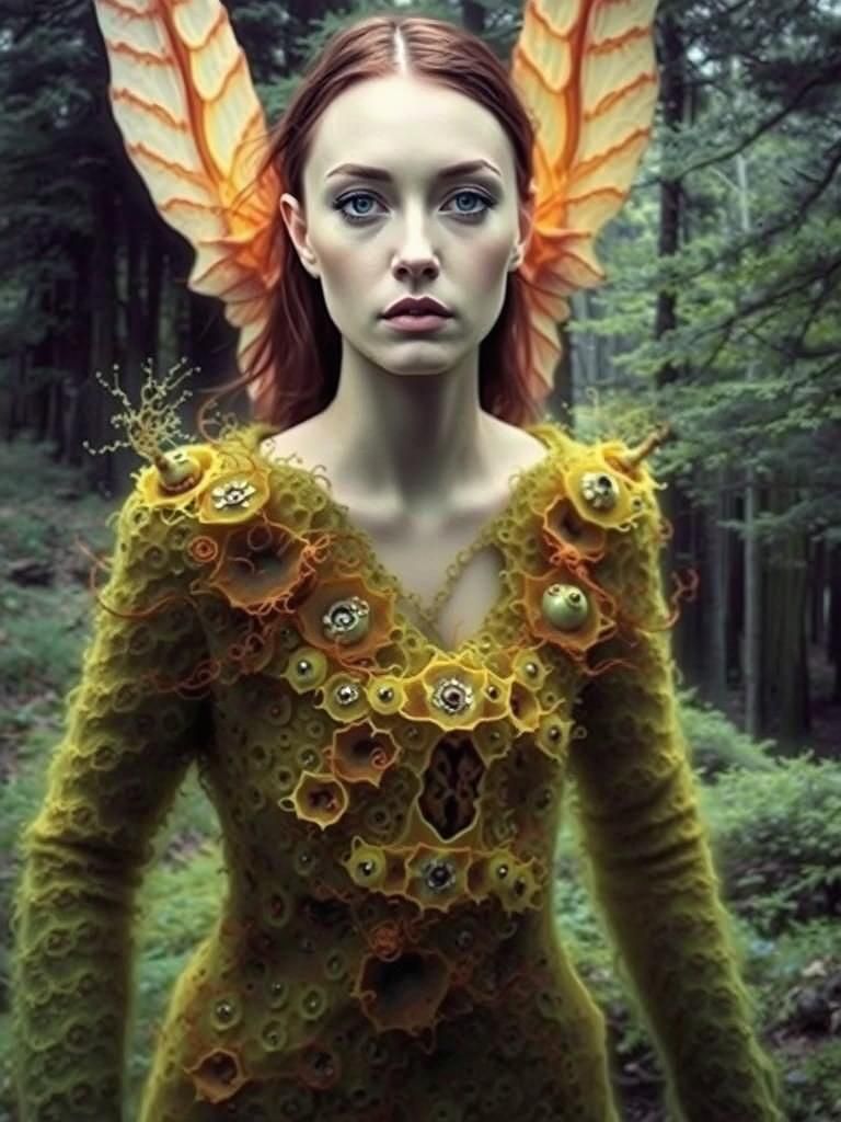 Mycelial Woman: Forest Fusion in Fashion Art Style