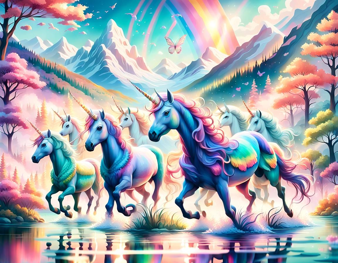Unicorn Stampede by Serene Mountain Lake