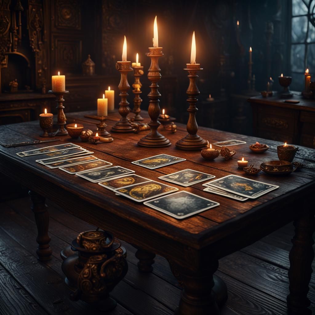 Sinister Tarot Cards in Dark Candlelit Room