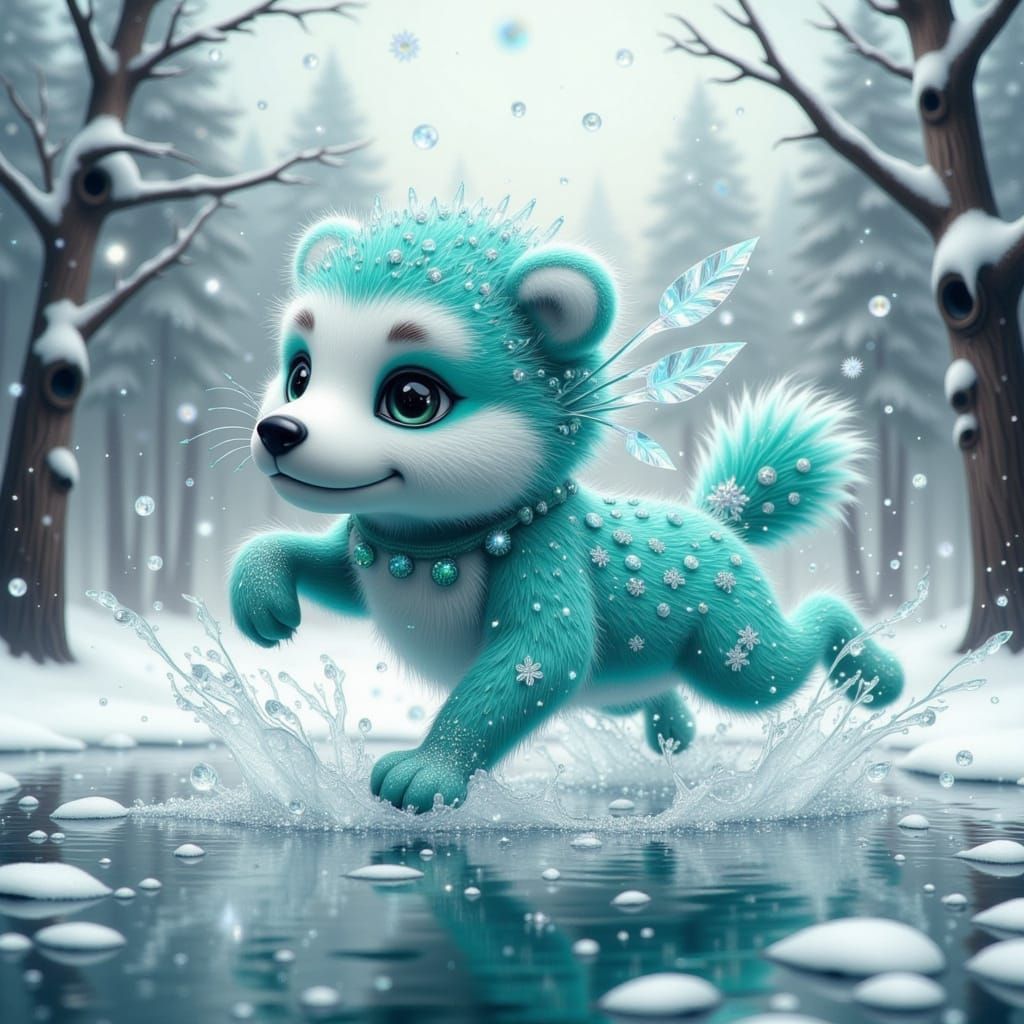 Crystal Ice Puppy Leaps into Enchanted Winter Wonderland