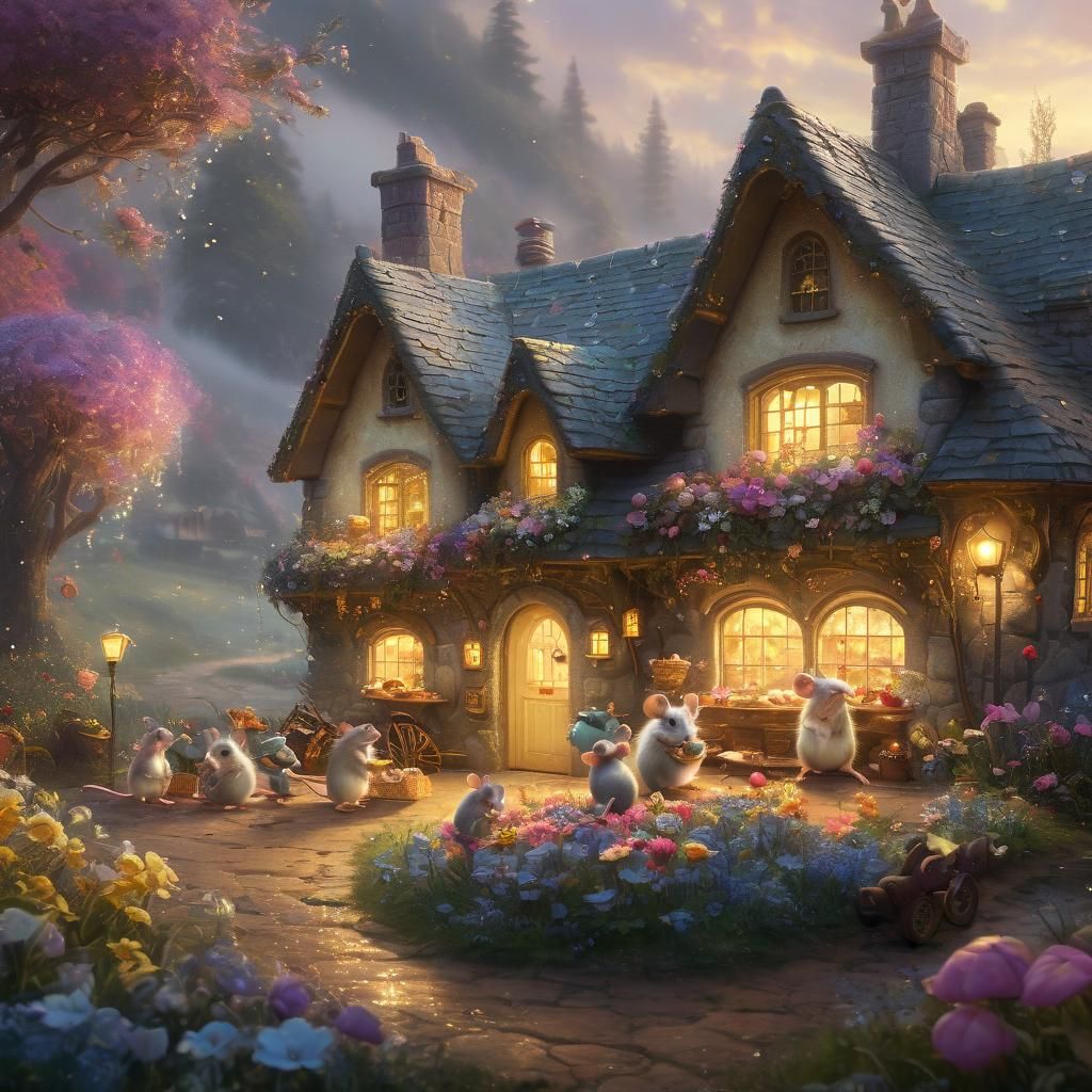 Mice Family Picnic in Ethereal Fantasy Style