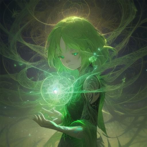 Woman Conjuring Storm in Misty Forest