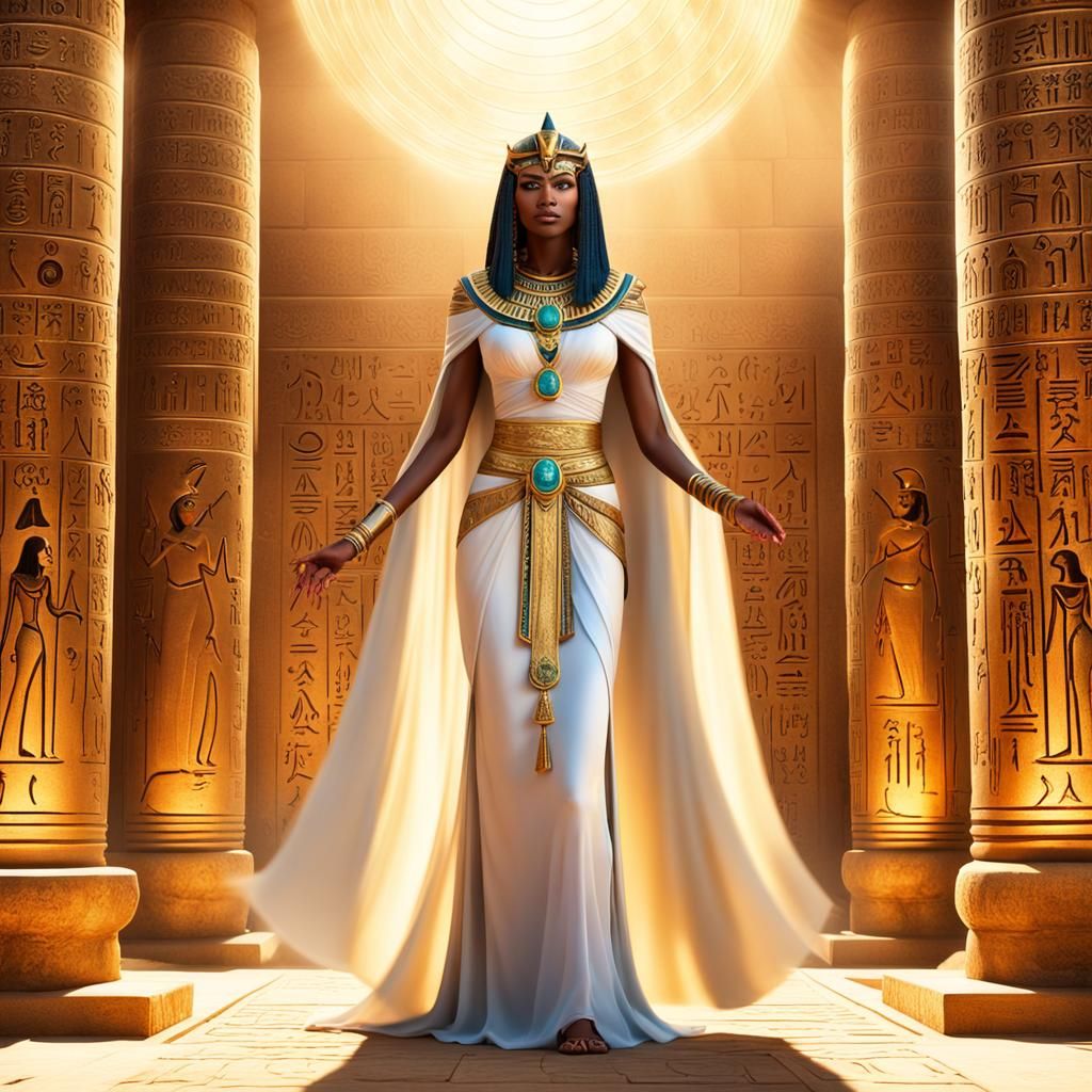 An ethereal sorceress adorned in flowing robes, illuminated ...