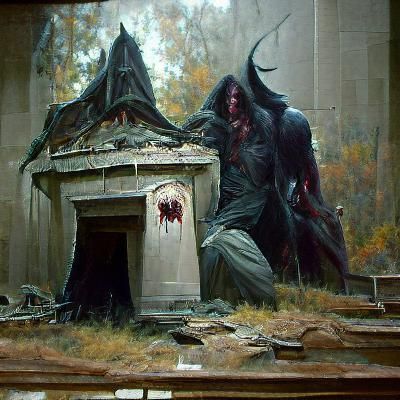 Devils Mausoleum: Sinister Oil Painting