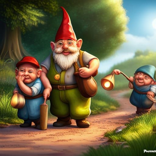 Gnome Puppets Cleaning: Heartwarming Digital Art
