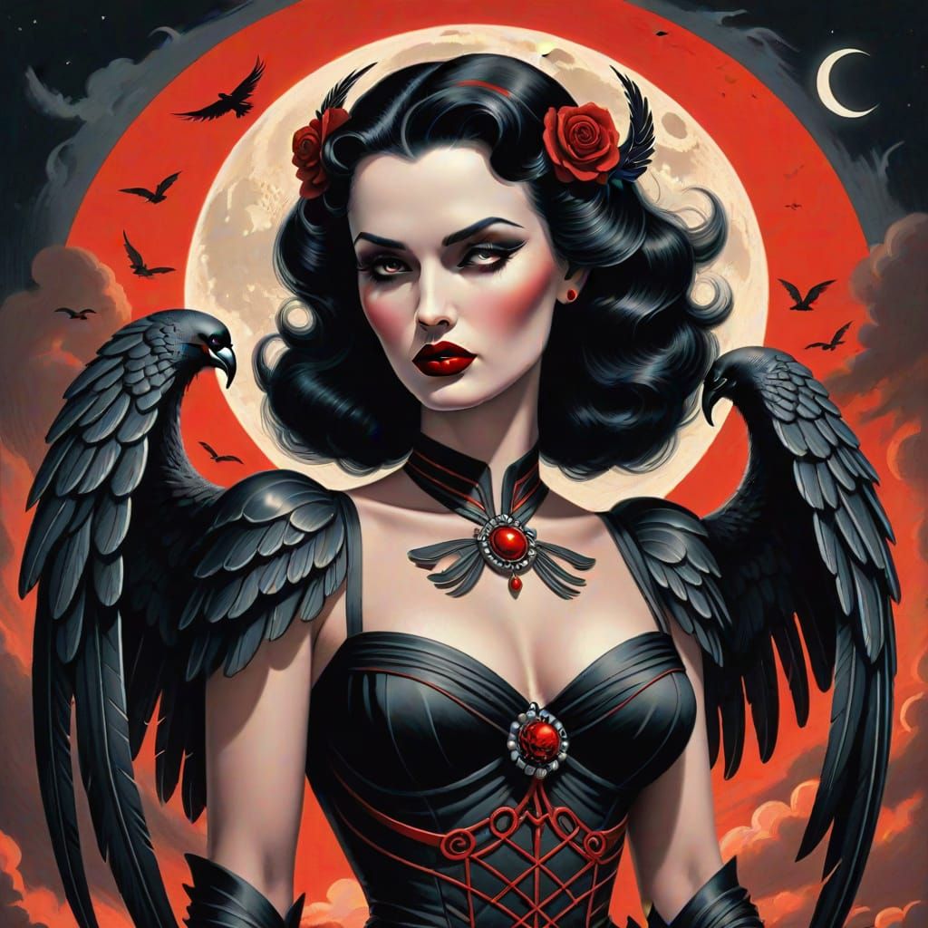 Gorgeous Fallen Angel of Death in Vintage Pin-Up Style