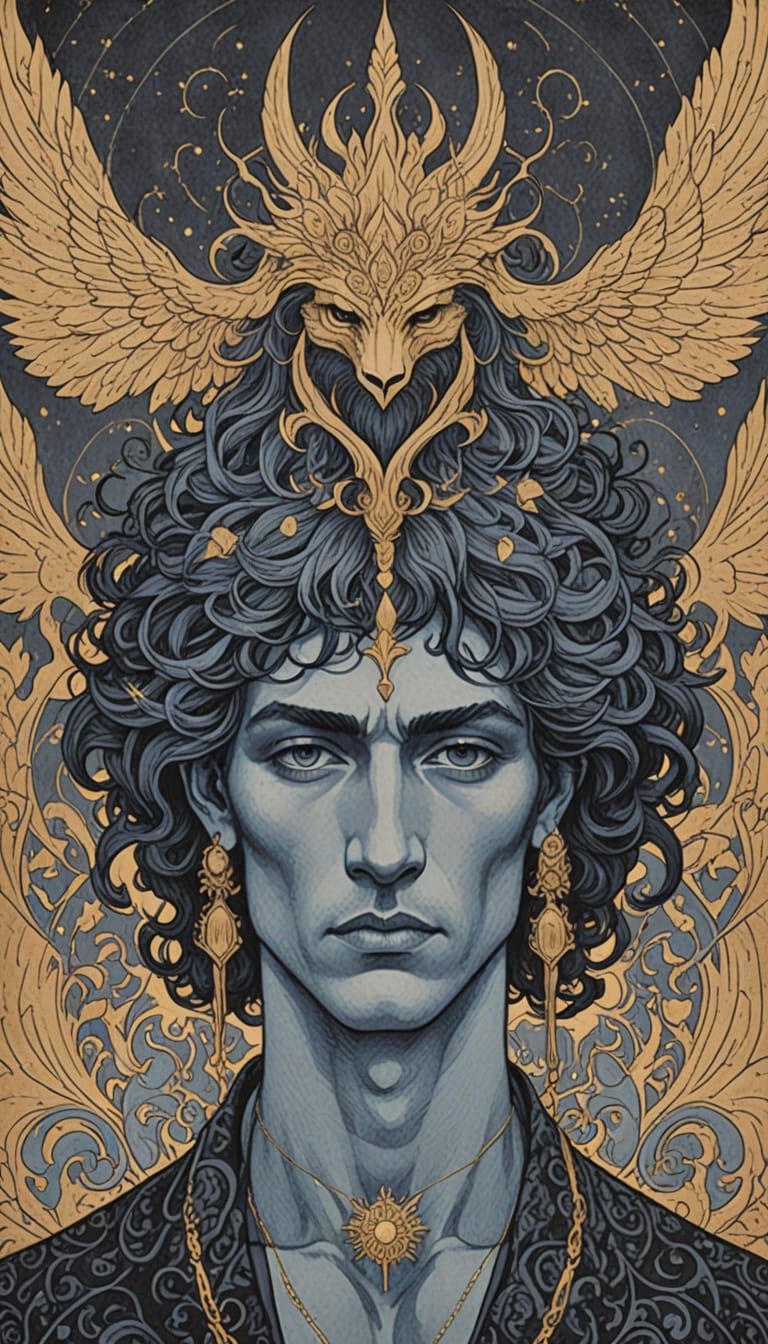 Aubrey Beardsley Style Ink Drawing of Masculinity