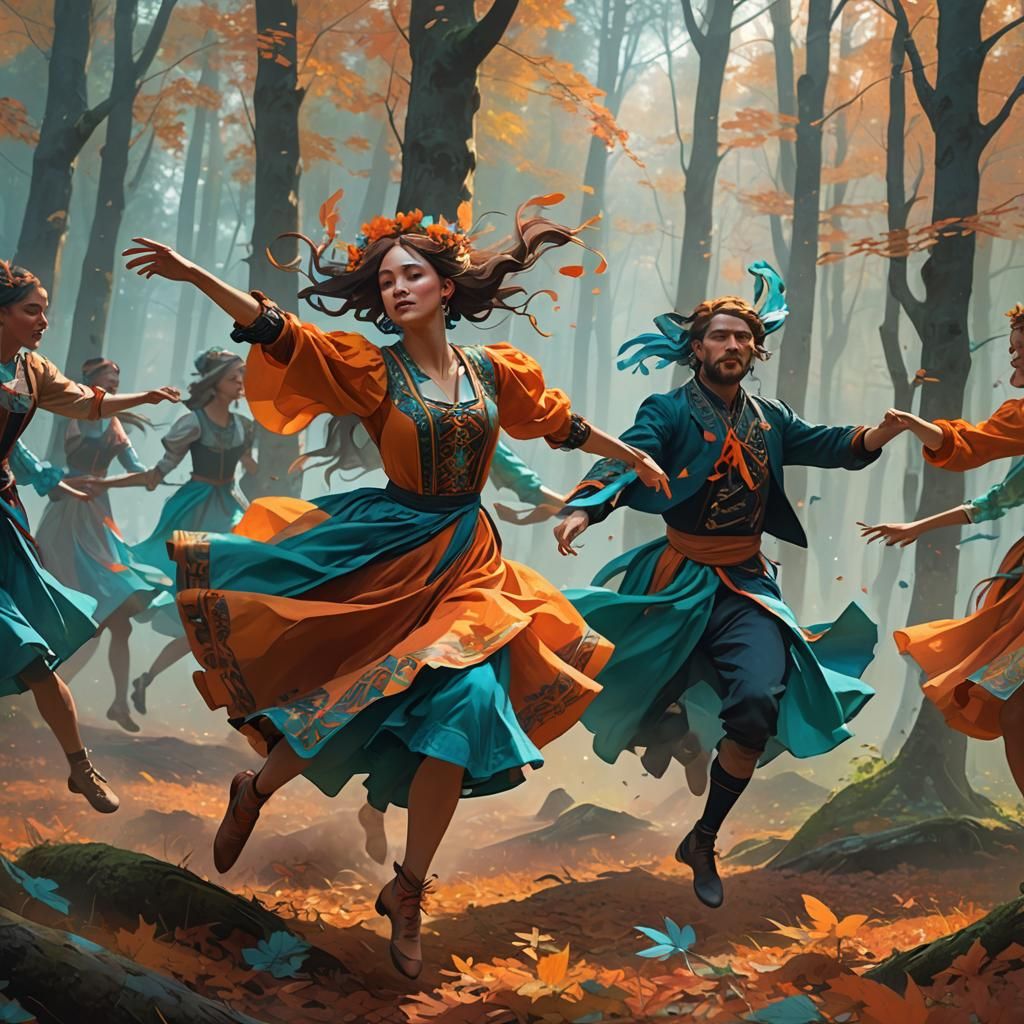 German Dancers in Misty Forest, Splash Art