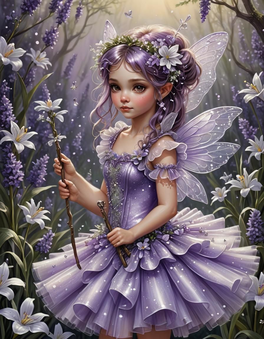 Whimsical Dwarf Fairy with Magic Wand, Airbrush Painting