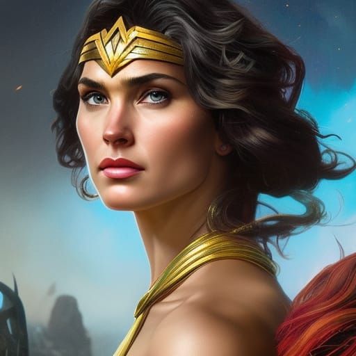 Hyperdetailed Wonder Woman Portrait in Art Nouveau Style