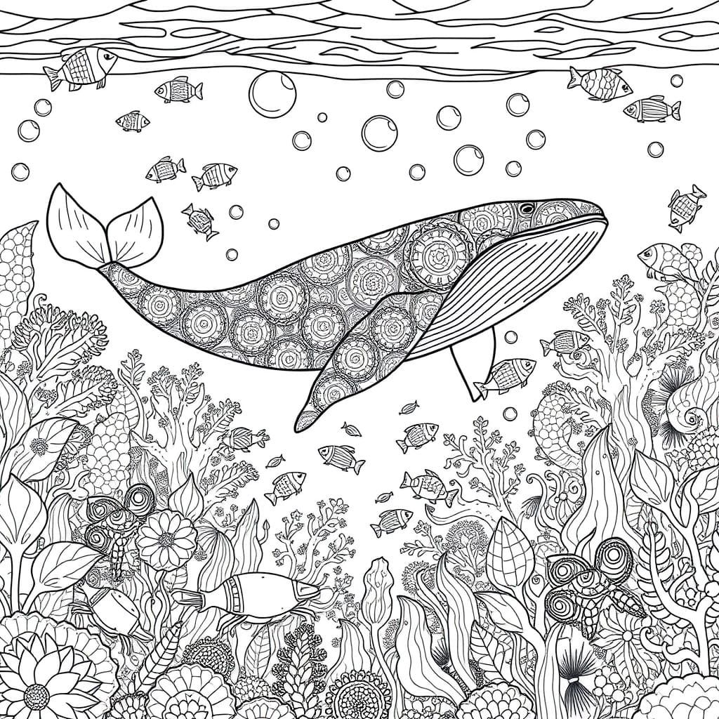 Enchanting Underwater World in Black and White Line Drawing