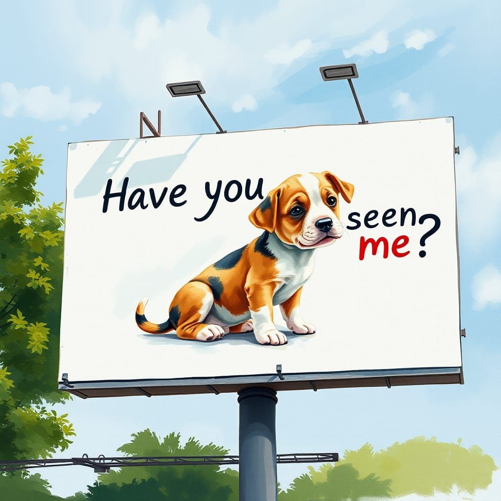 Puppy Billboard in Gouache Style