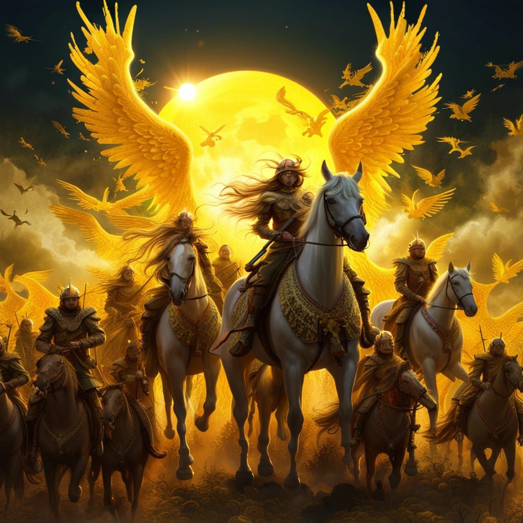 Angelic Horse Army Under Brilliant Celestial Light