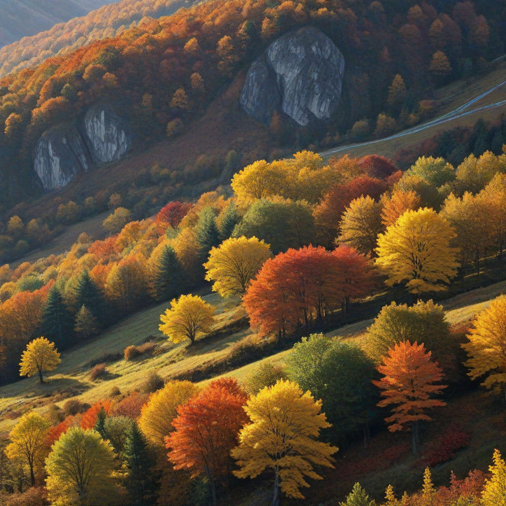 Autumn Landscape with Swirling Wind