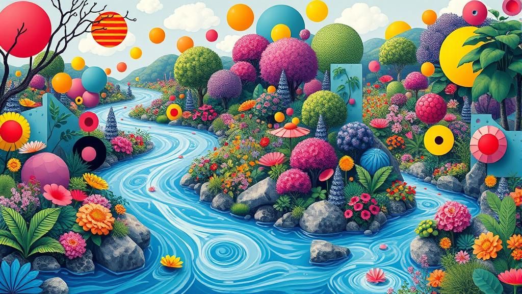 Kaleidoscopic Garden Stream in Superflat Style