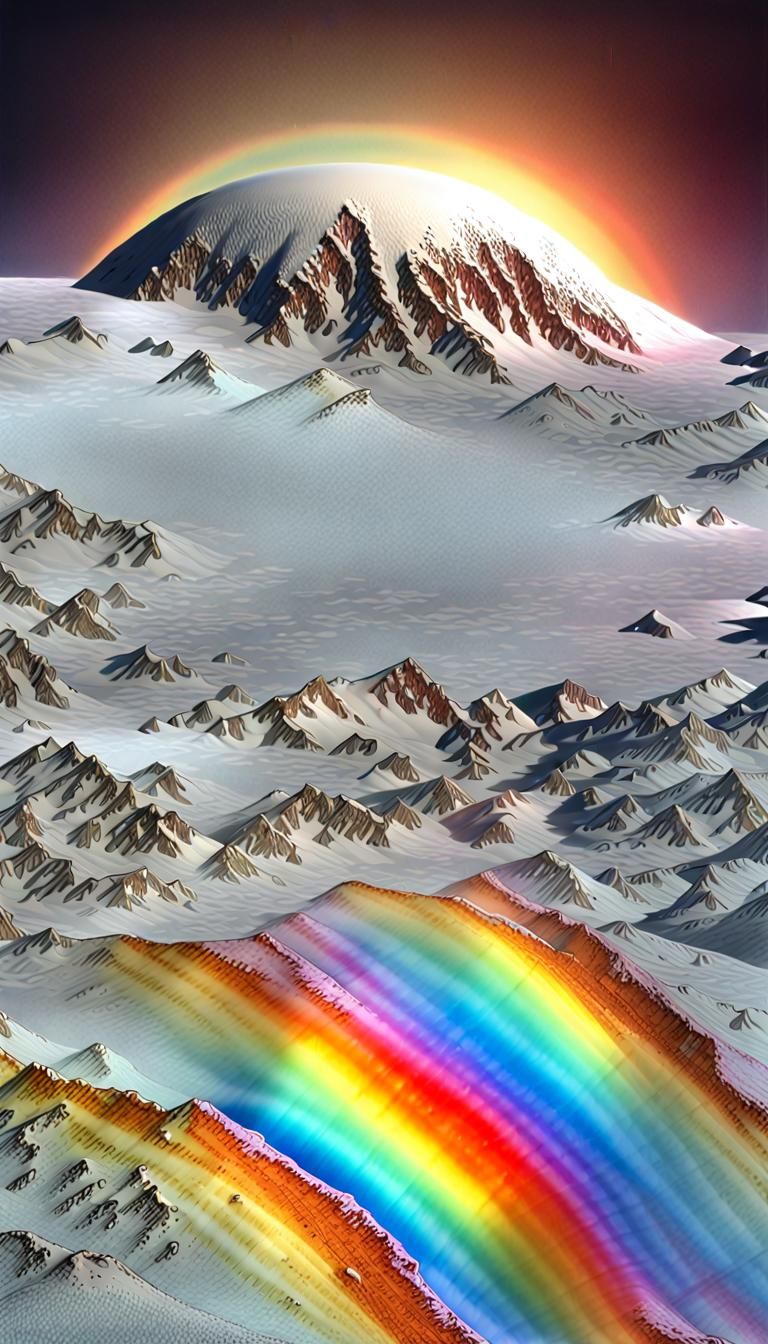 Rainbow Light on Pluto's Ice Mountains: Digital Illustration