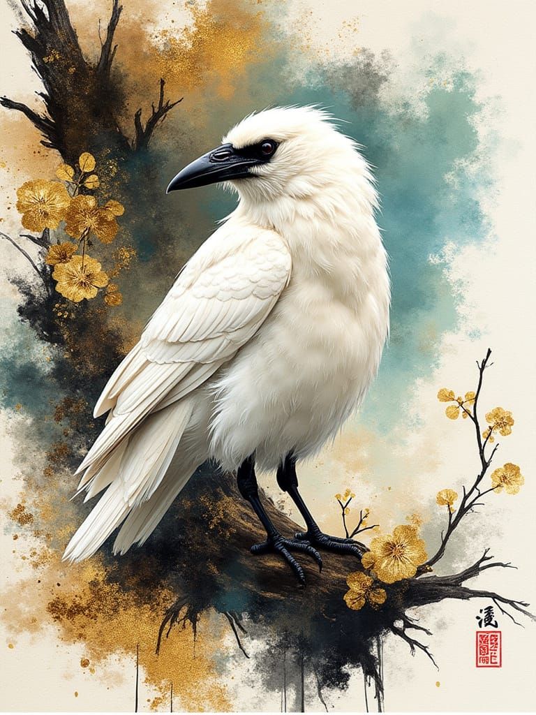 Expressive White Crow Digital Art in Avant-Garde Style