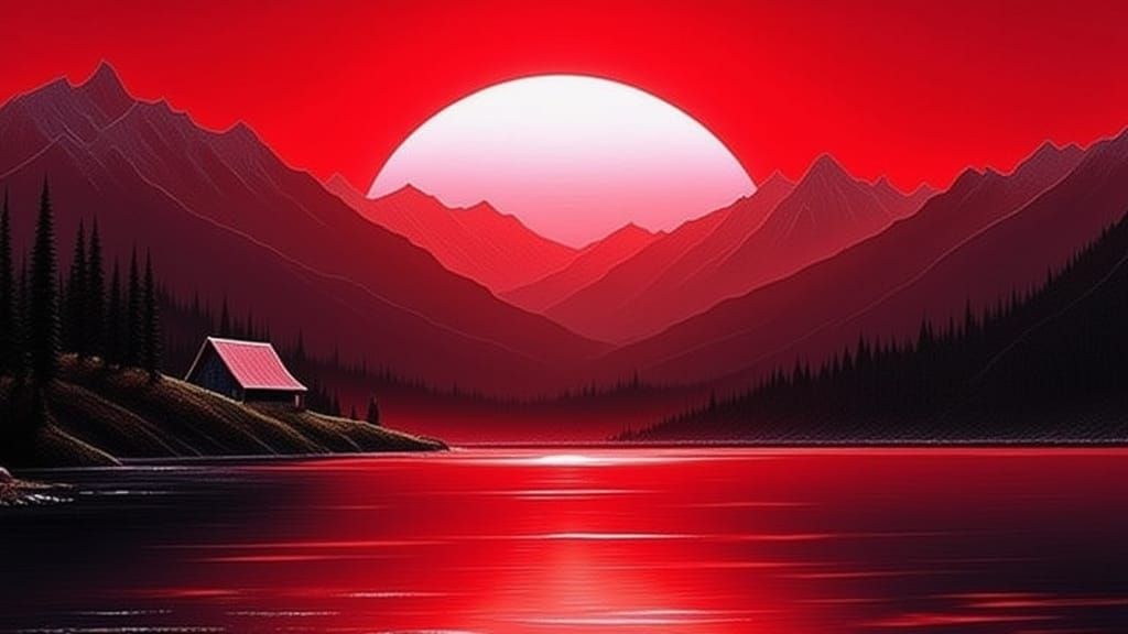 Surreal Mountain Lake Scene at Sunset
