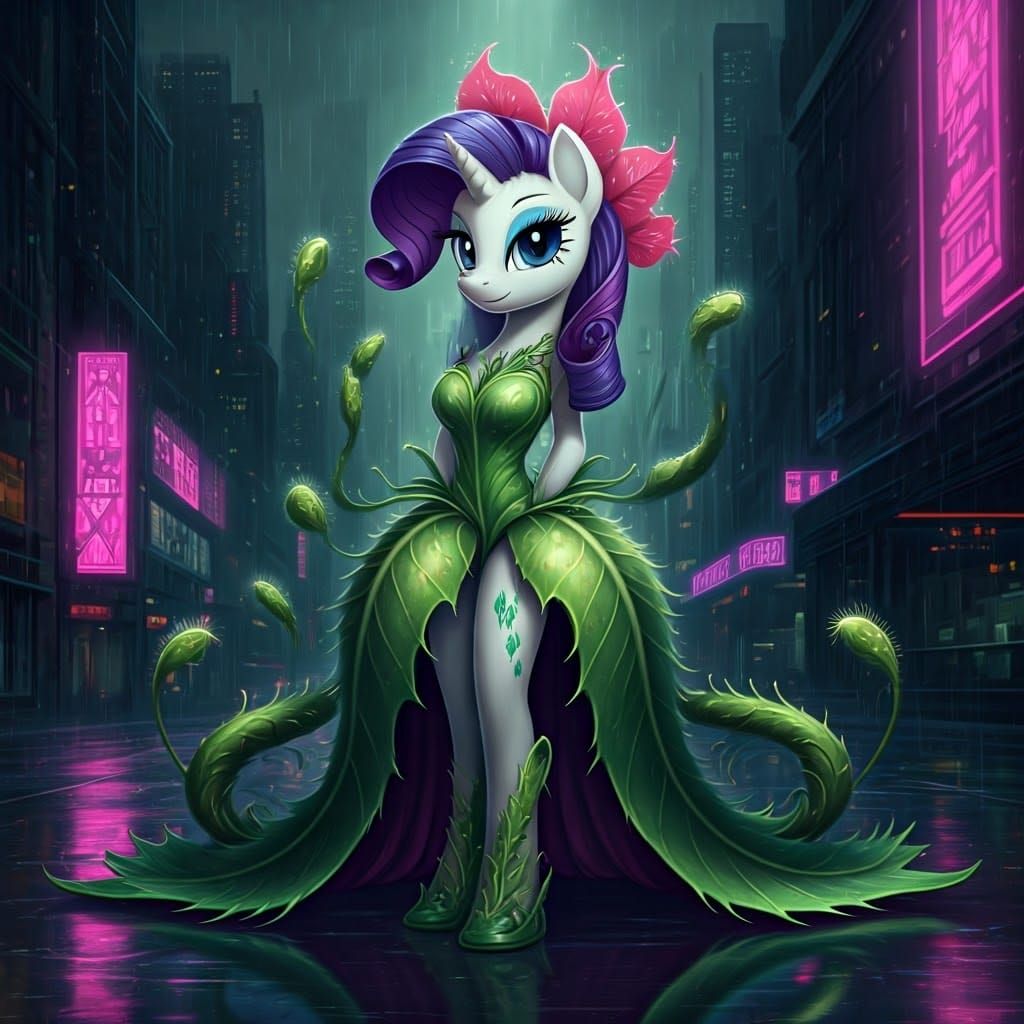 Equestrian Unicorn in Cyberpunk Venus Flytrap Gown