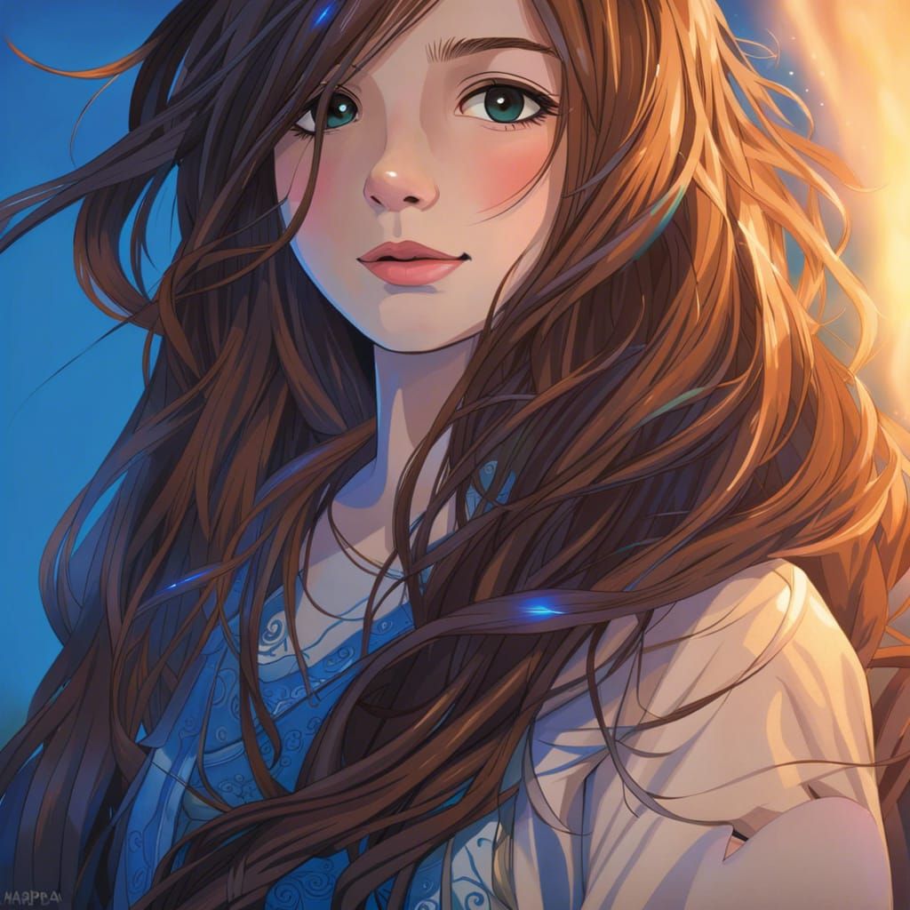 Anime Teenage Girl Portrait with Brown Hair