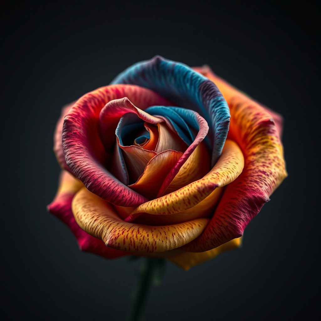 Multicoloured Rose with Hyperrealistic Textures