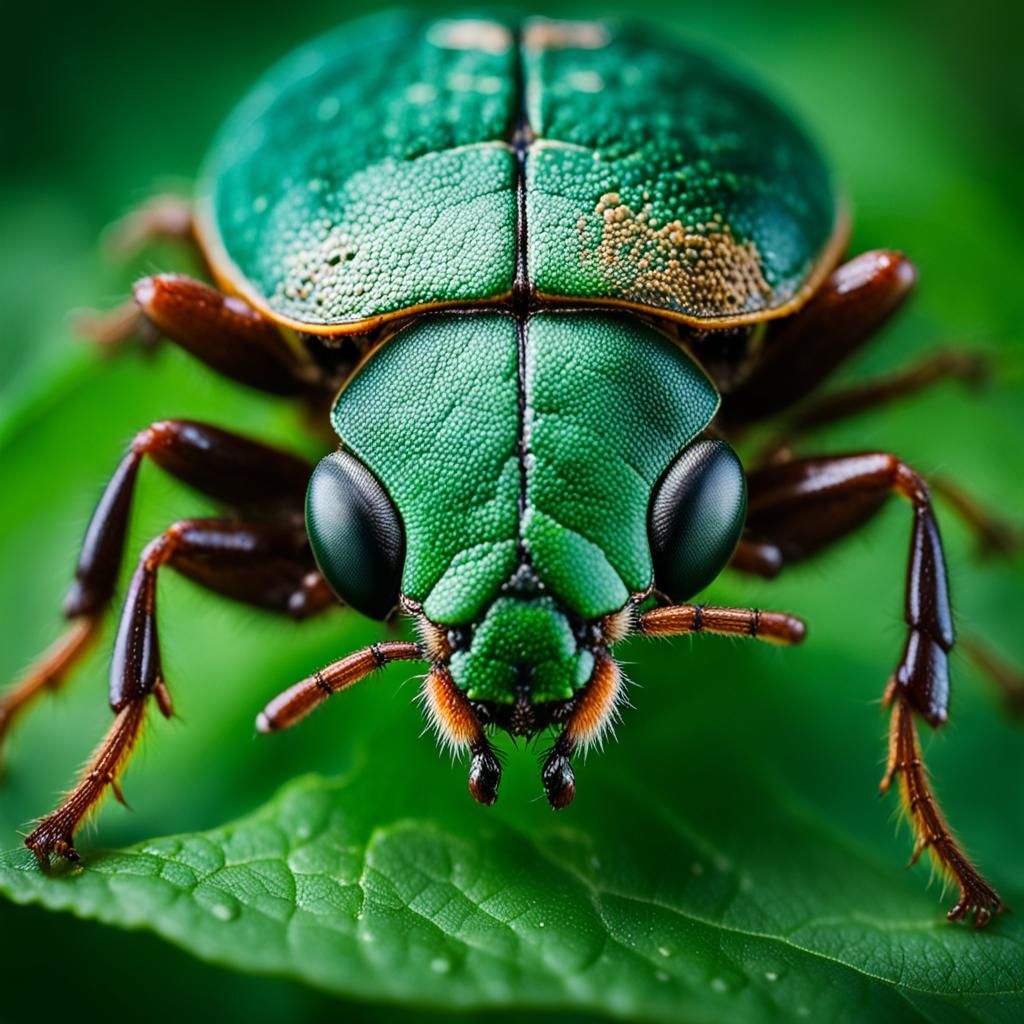 June Bug Close-Up Portrait on Green Leaf