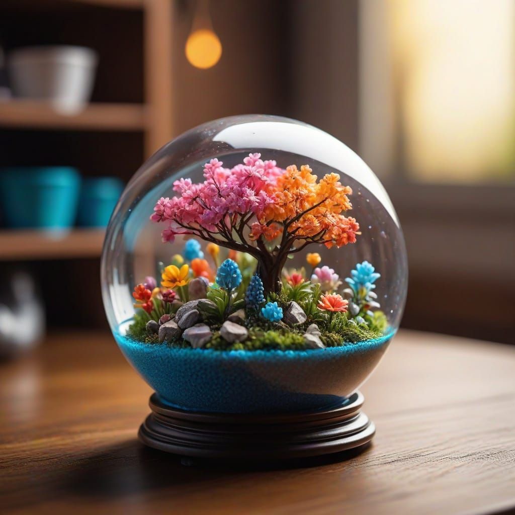 Surreal Miniature World Inside a Vibrant Spring Globe