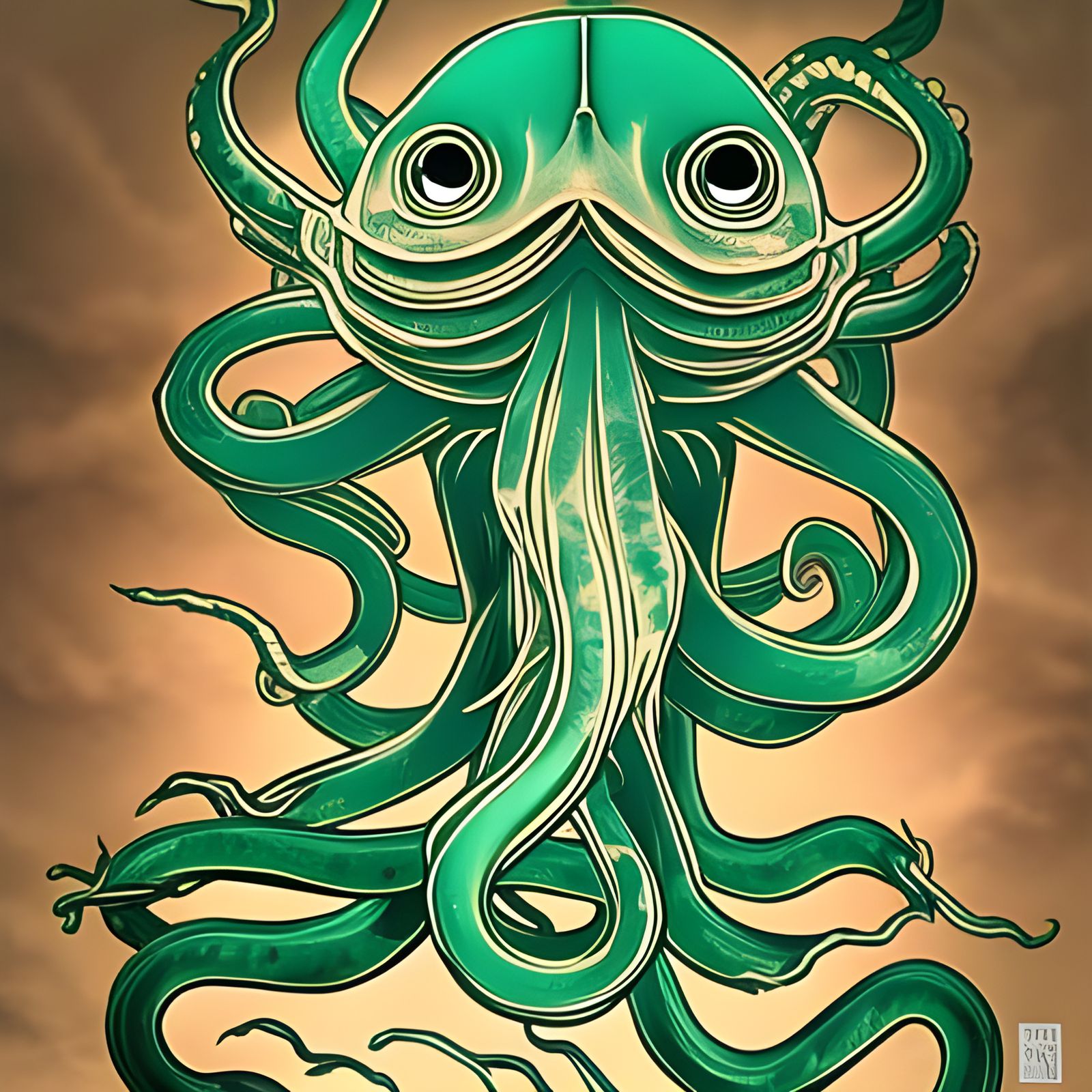 Cthulhu in Japanese Woodblock Print Style